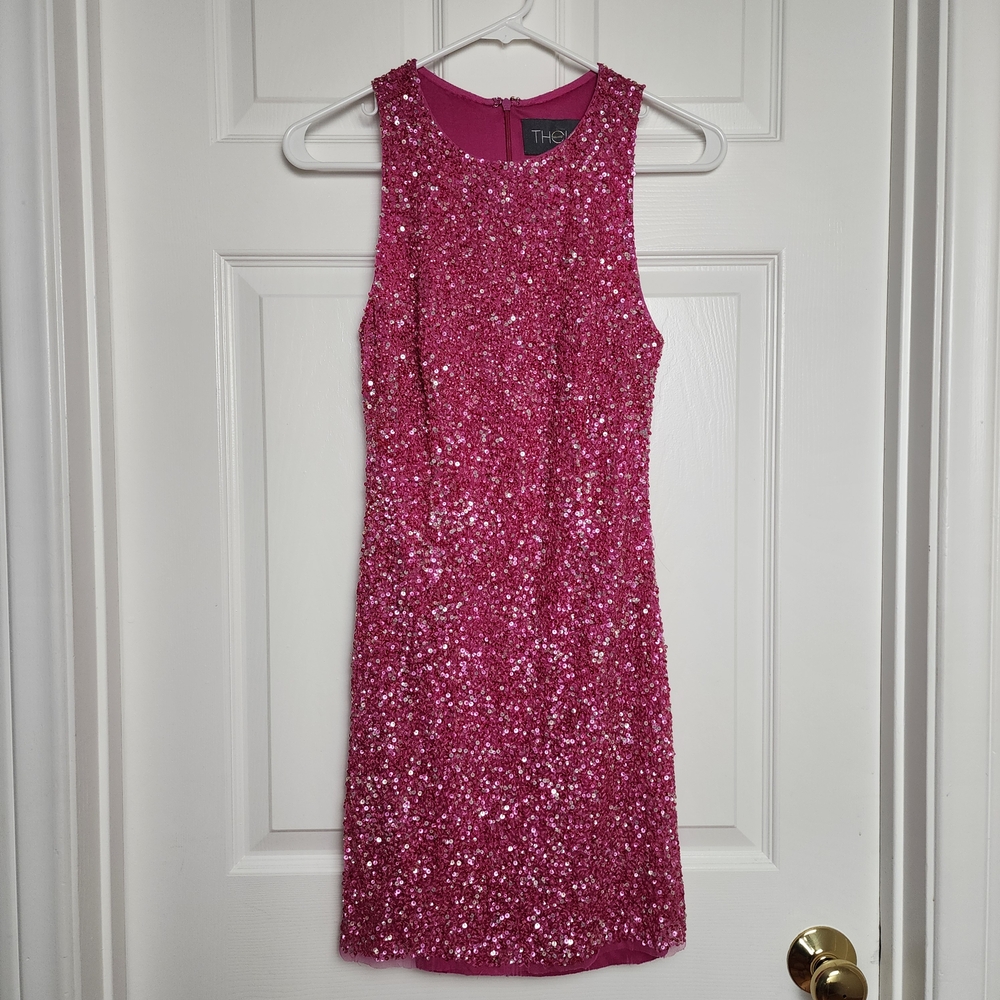 Theia Pink Sequins Sleeveless Mini Dress - Size XS, Cocktail, Glam, Party
